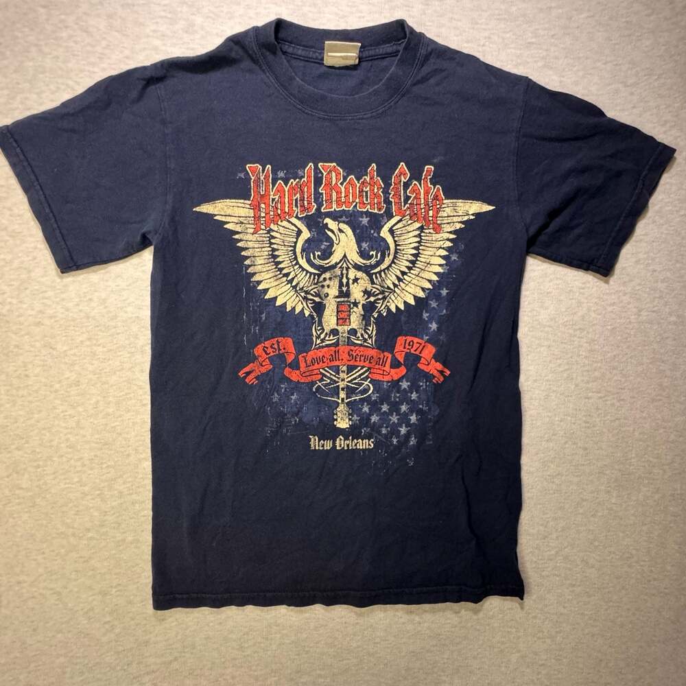 Hard Rock Cafe New Orleans Eagle Guitar Navy Blue T-Shirt Size S
